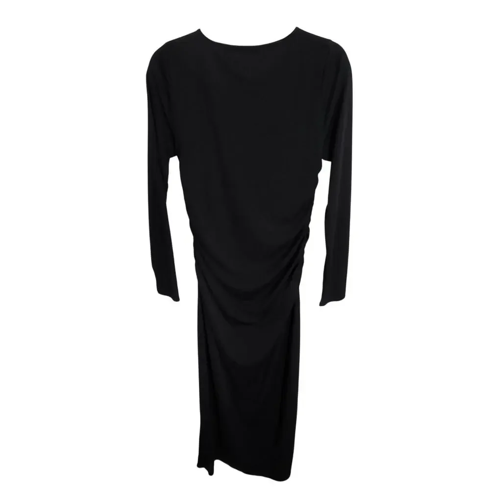 J. Crew Long Sleeve Sheath Midi Dress Jersey Crepe Black Ruched Stretch Medium